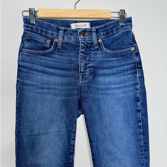 Madewell Mid Rise Kick Out Crop Jeans Frayed Hem Dark Wash Denim 24 Petite - Picture 3 of 7